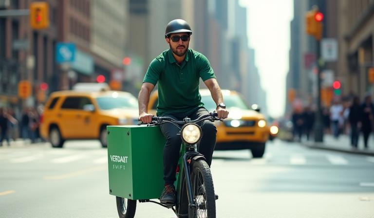 Electric cargo bike navigating narrow city streets